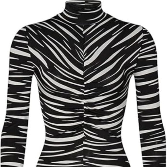 STINE GOYA Asher Ruched Stretch-Jersey Midi Dress ~ Black & White stripes XS - Picture 6 of 12